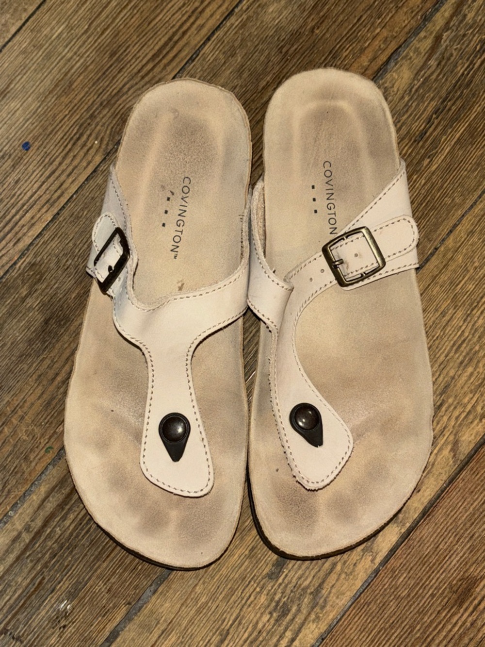 Covington Beige/Tan Toe-Post Sandals with Buckle